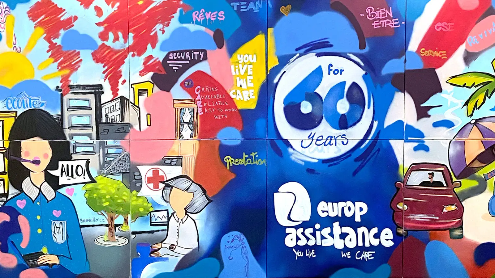 Celebrating 60 Colorful Years: Artistic Frescoes Adorn Europ Assistance's St. Denis Office